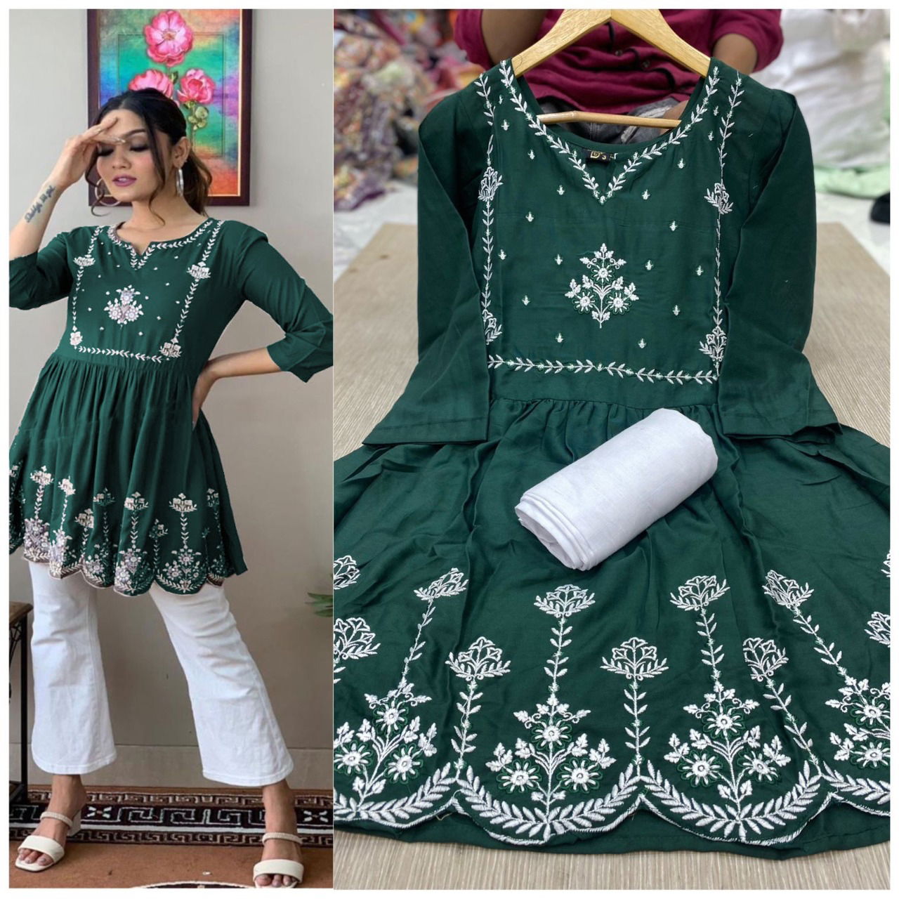 Nascafe Rayon Cotton Embroidered Top With Bottom Catalog